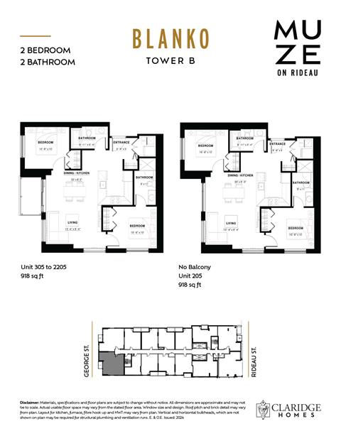Floor plan for 2 beds, 2 baths, 918 sqft